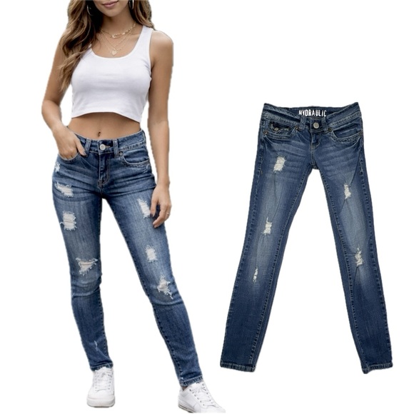 Hydraulic Denim - Hydraulic Jeans Distressed Ultra Super Skinny Low Rise Juniors 1/2 Blue